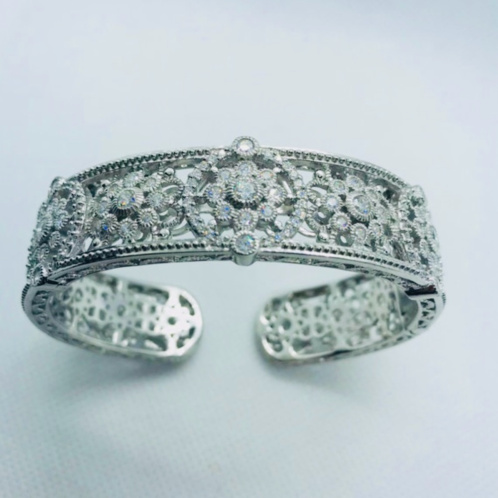 JUDITH RIPKA Cubic Zirconia Filigree Ornate Cuff Bracelet